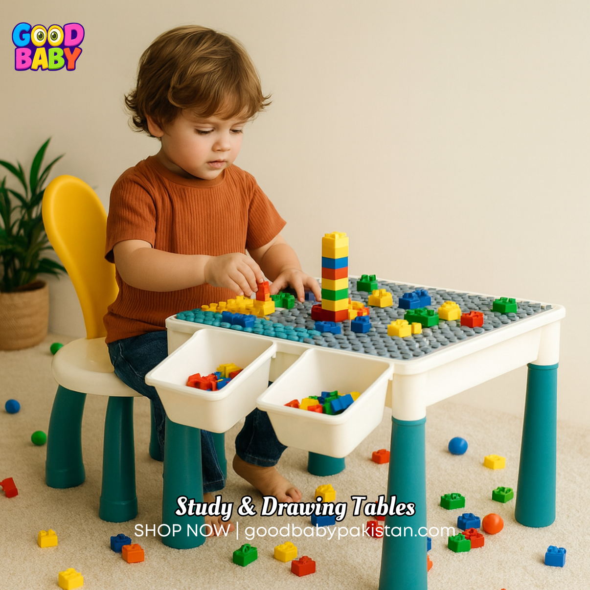 “2-in-1 Kids Building Blocks Table and Chair by GoodBabyPakistan”