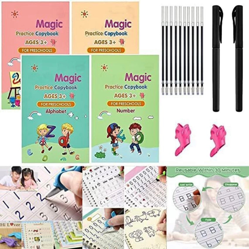 Sank Magic Practice Copybook (4 Books – 1 Pen – 5 Refills – 1 Pen Holder)