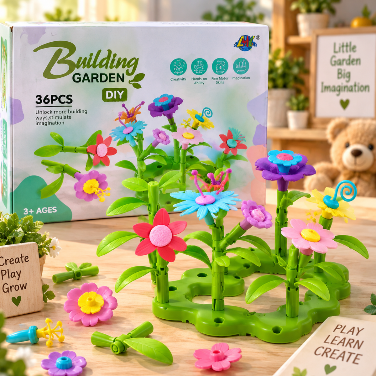 36-piece DIY flower garden building blocks set for kids