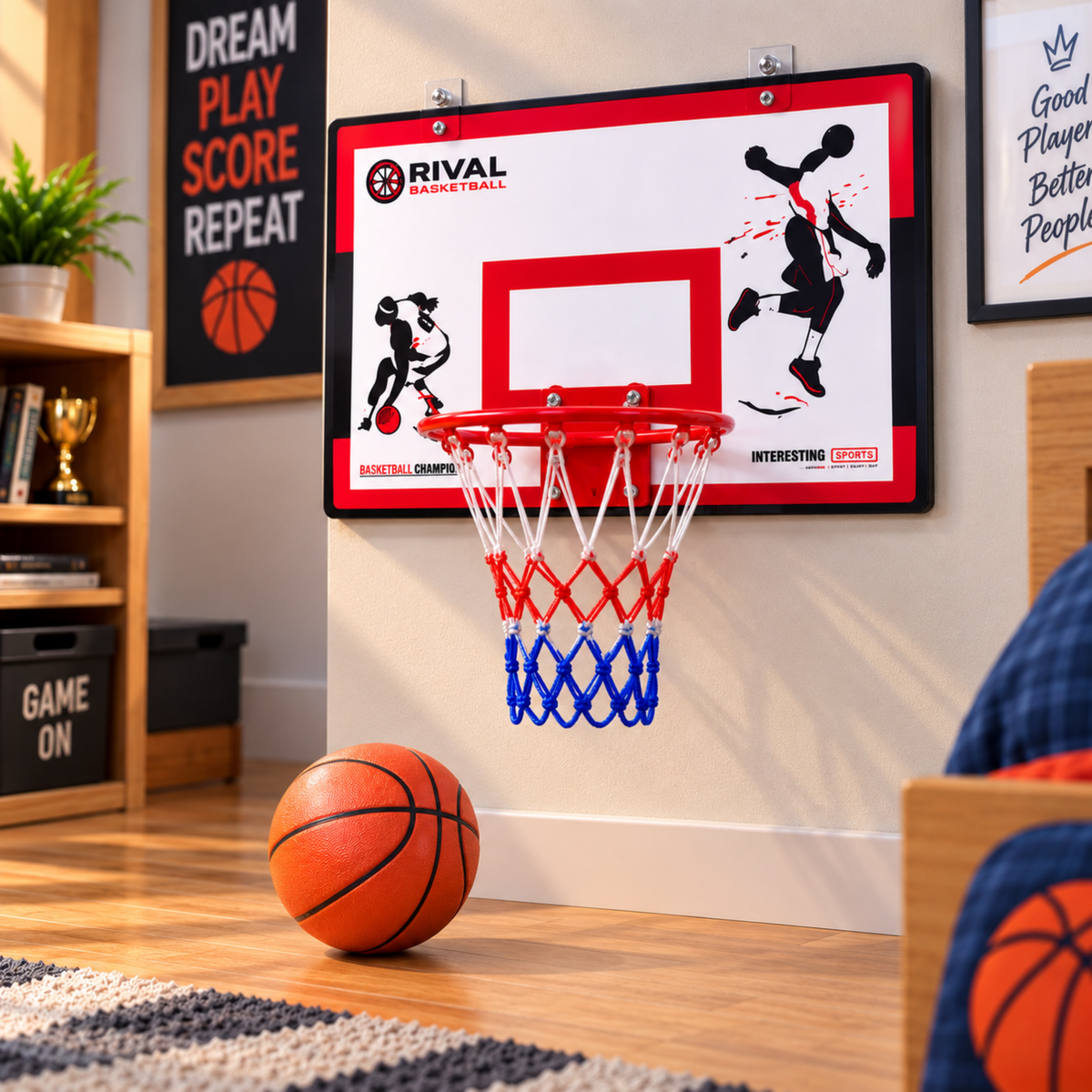 Portable basketball hoop playset for kids with weighted base