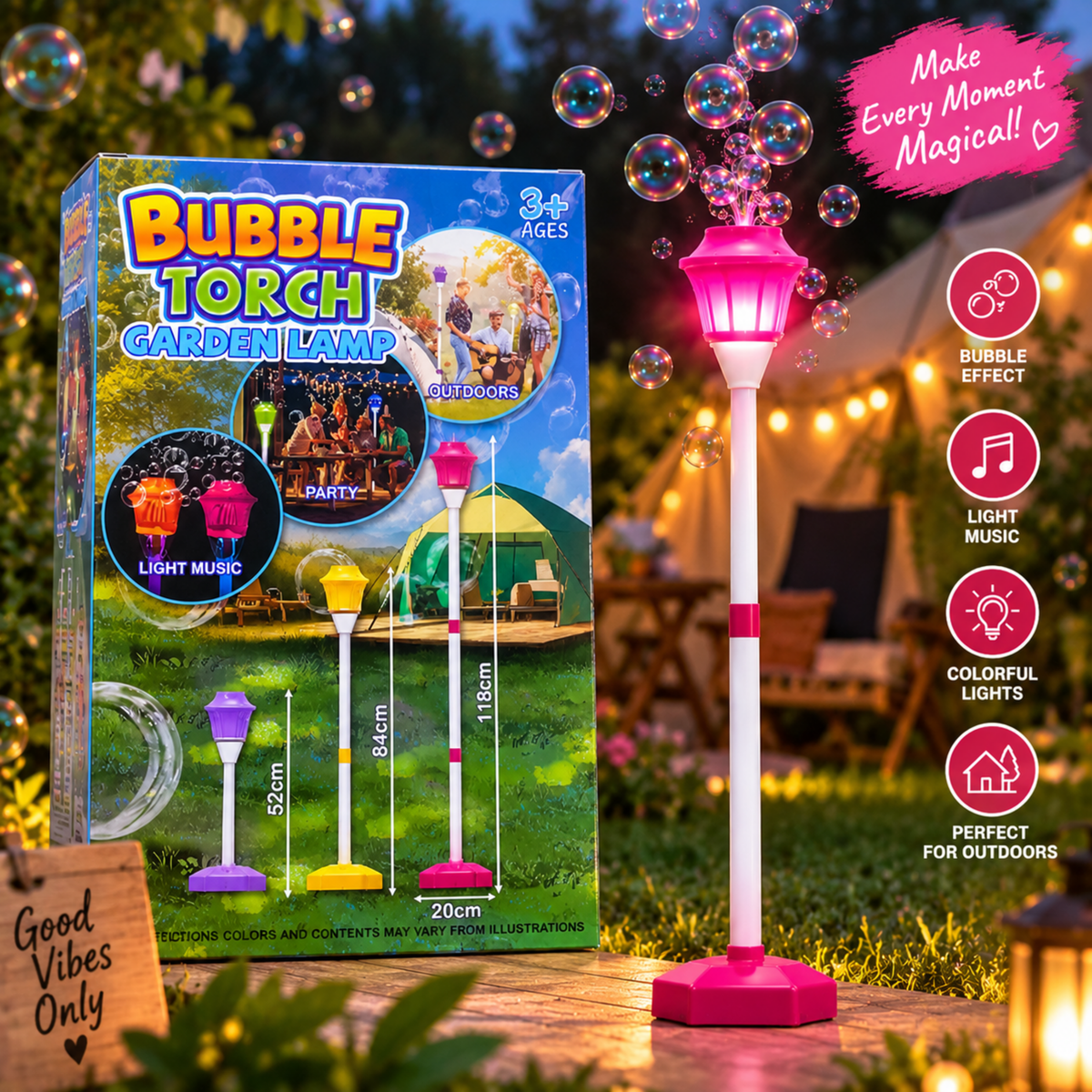Street lamp bubble machine for kids, 119cm tall outdoor toy
