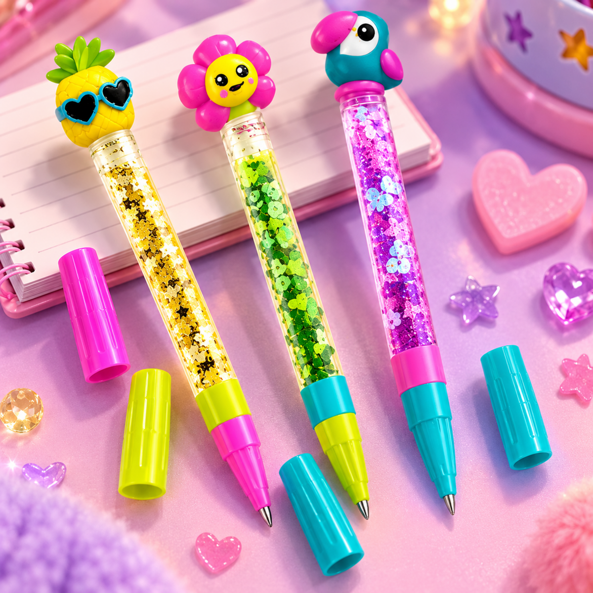 DIY tropical glitter pens craft kit for kids stationery set