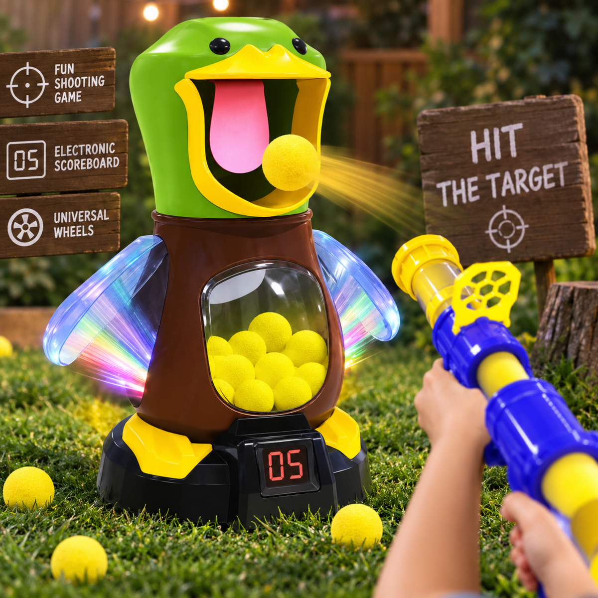 Duck target shooting game toy for kids with digital scoreboard