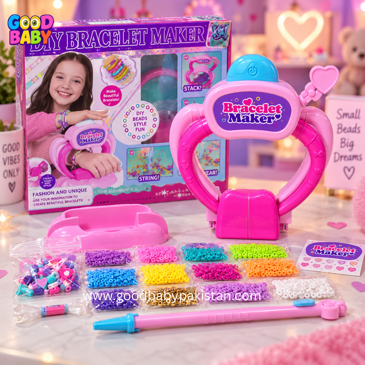 Beading pen bracelet making kit for kids with 1200+ beads