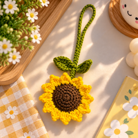 Handmade crochet sunflower keychain yellow flower bag charm