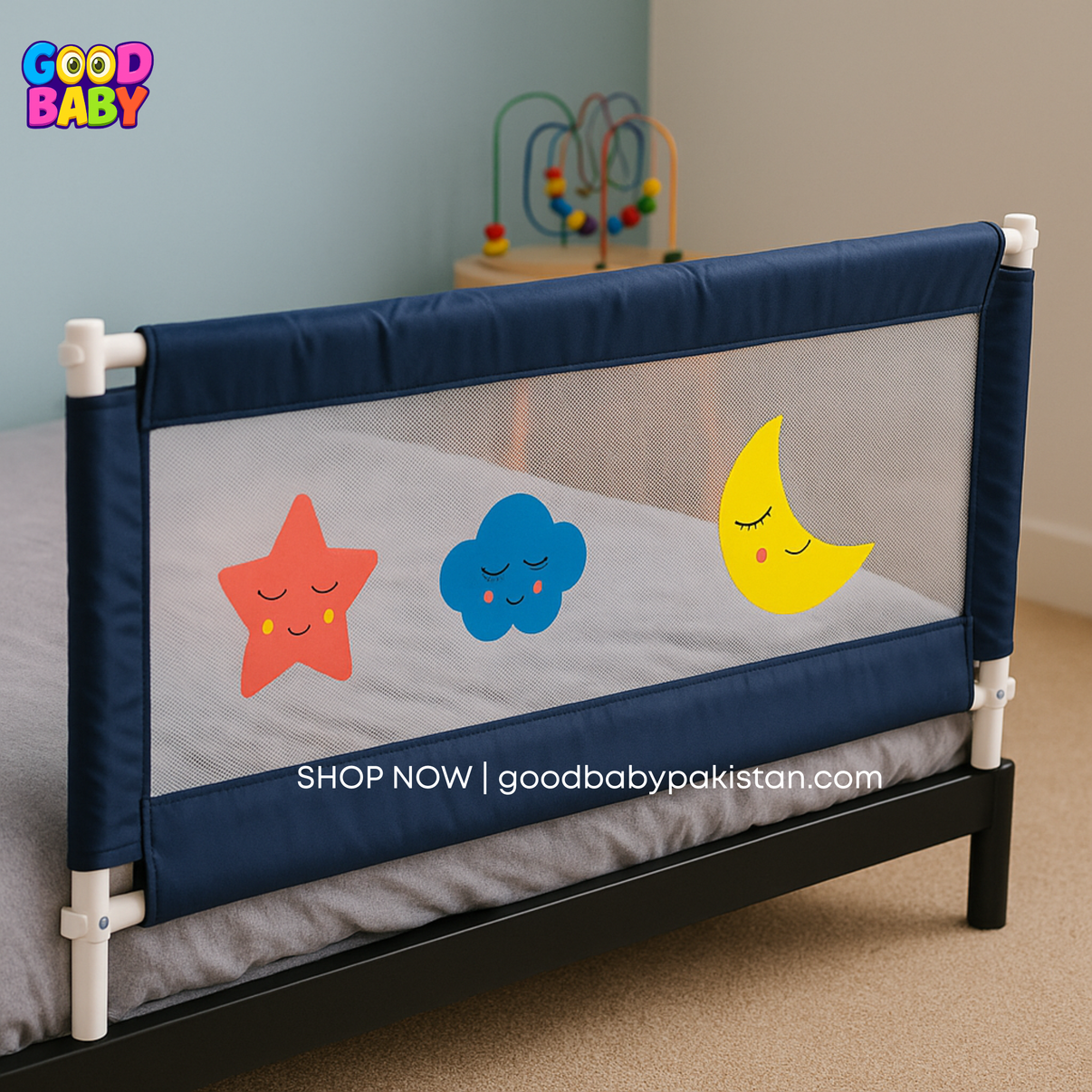 Adjustable baby bed fence with woven net