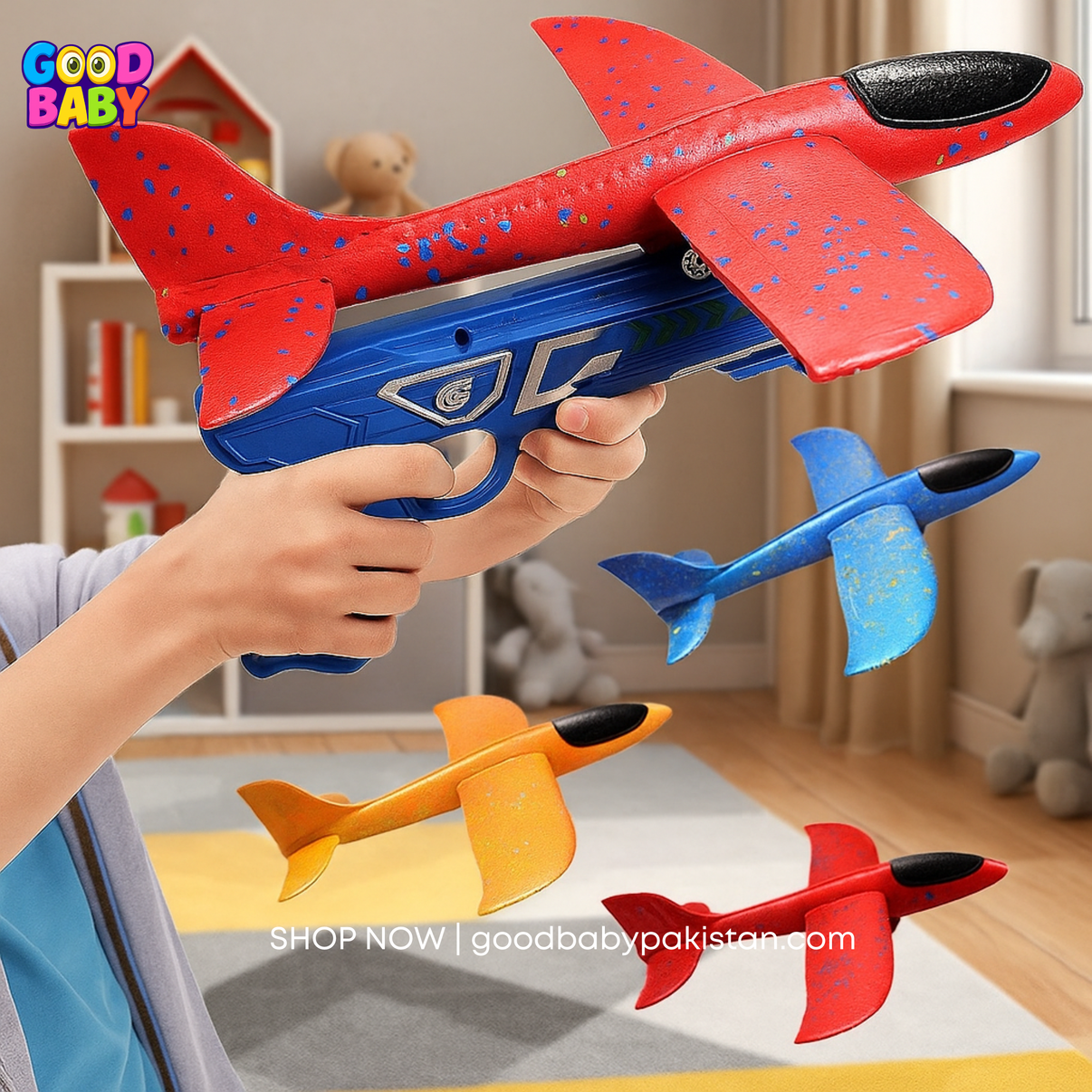 "Catapult Airplane Launching Glider Gun for kids with LED flying plane – GoodBabyPakistan"