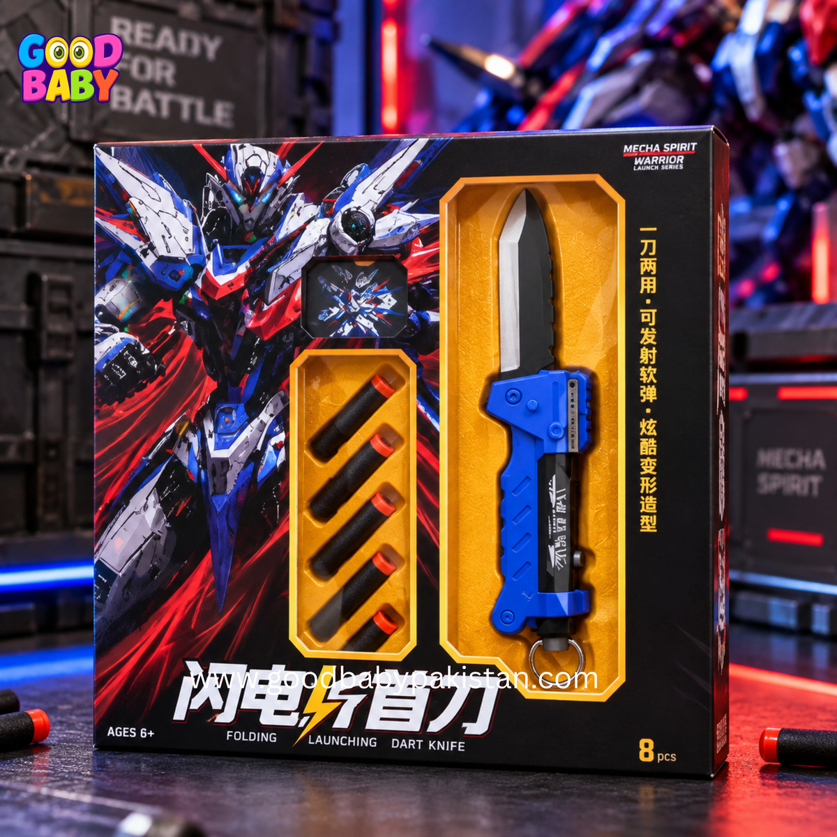 Light-up foldable sword toy with soft bullet shooter for kids