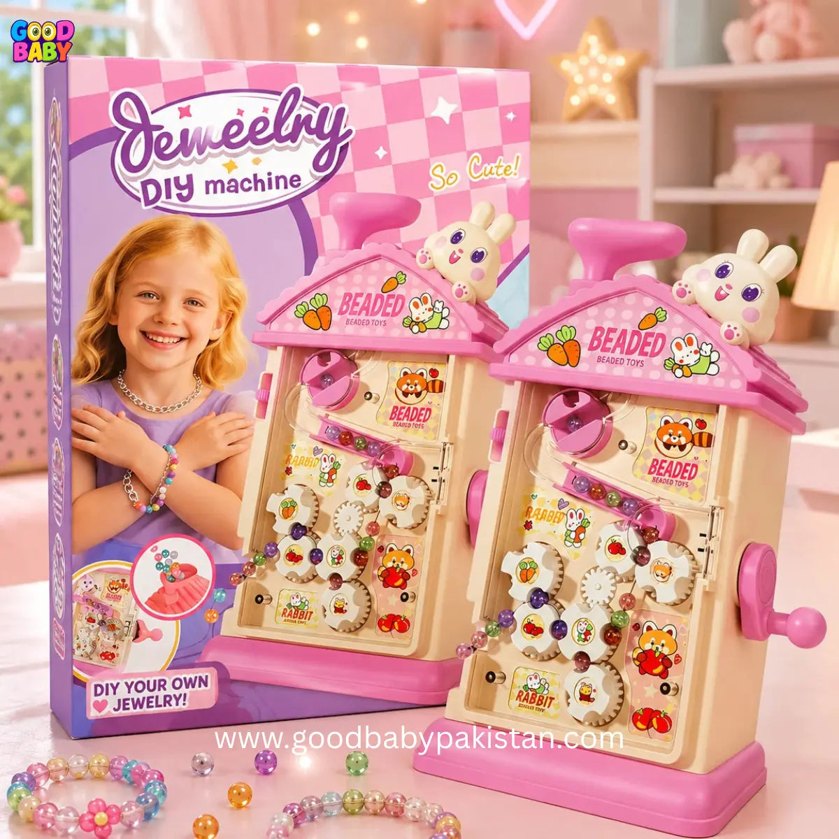 DIY jewelry machine for kids in pink color