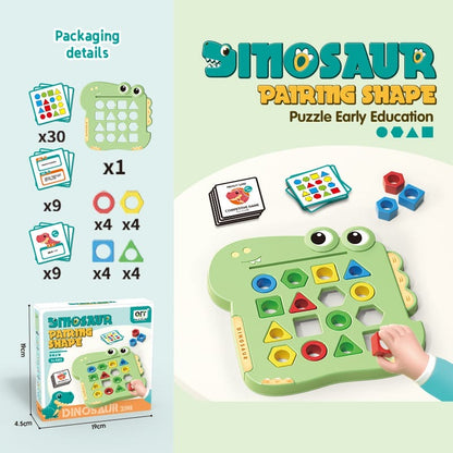 "Dinosaur Pairing Shape Puzzle with 32 Colorful Pieces, Pattern Cards, and Competition Bell, Educational Toy"
