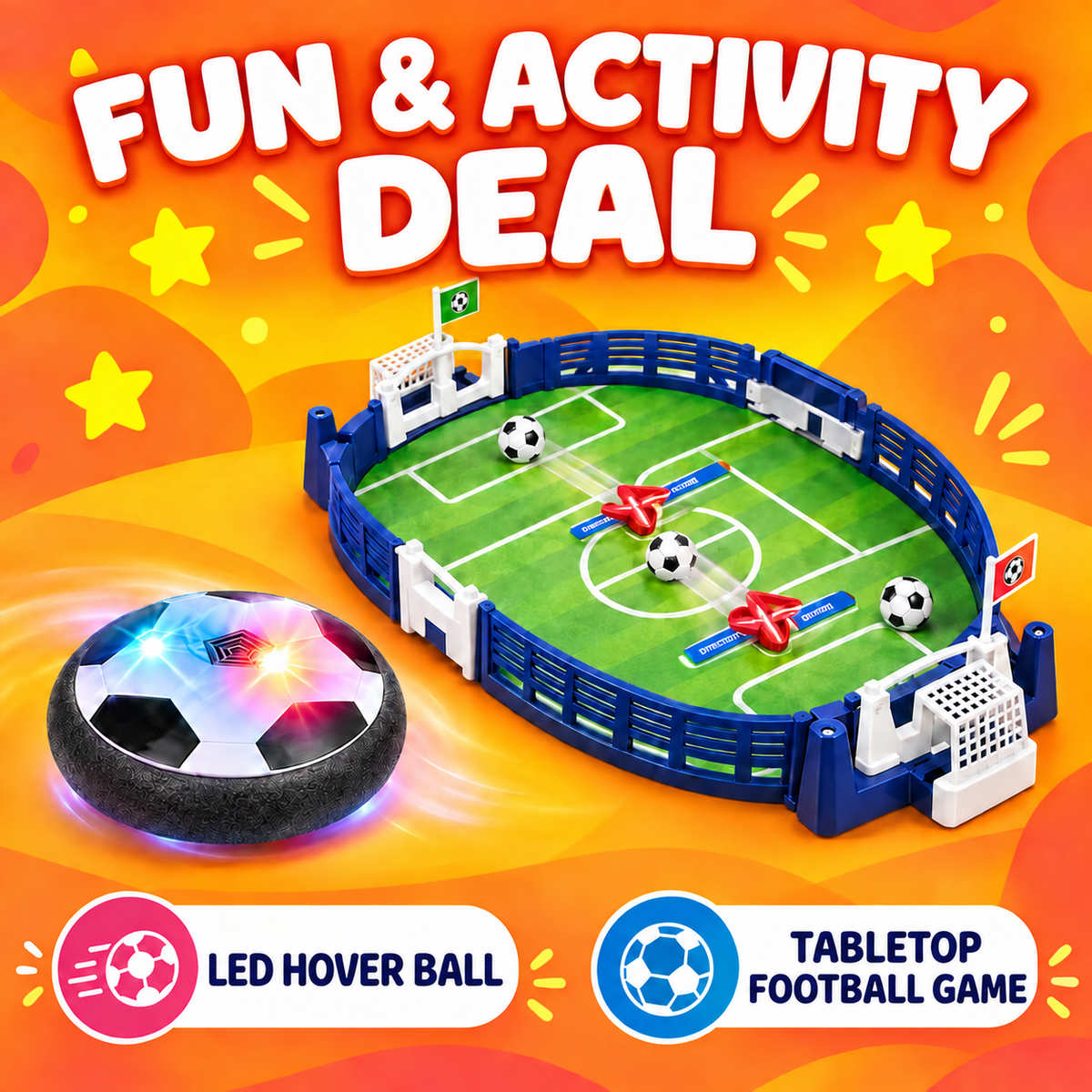 Tabletop football game with LED hover ball bundle for kids in Pakistan