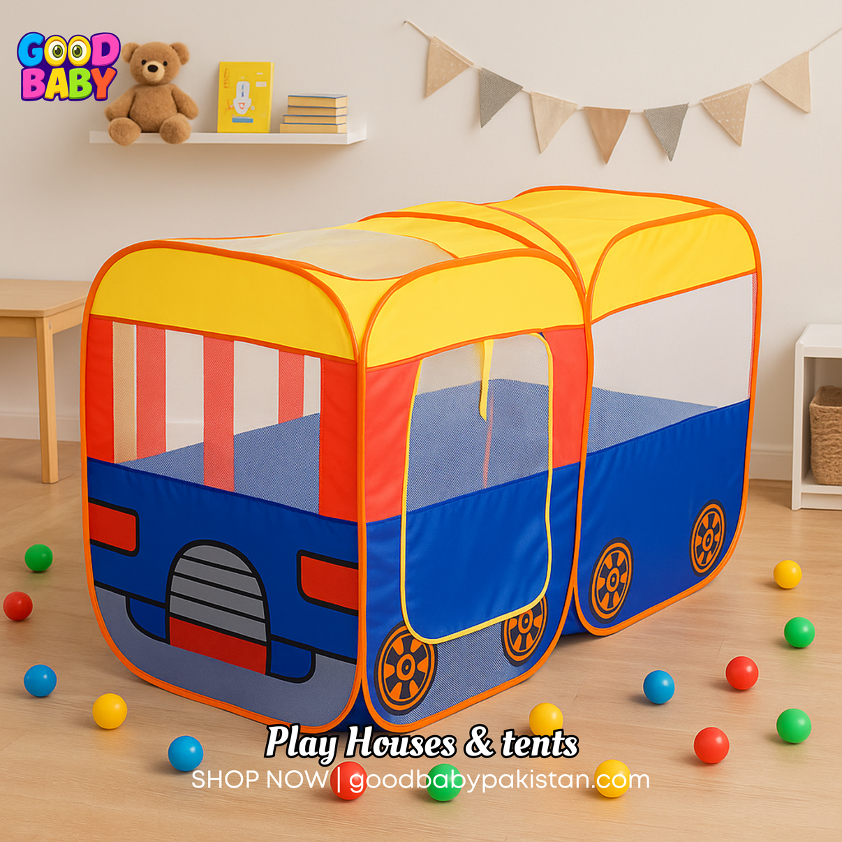 “GoodBabyPakistan yellow school bus pop-up play tent for kids”