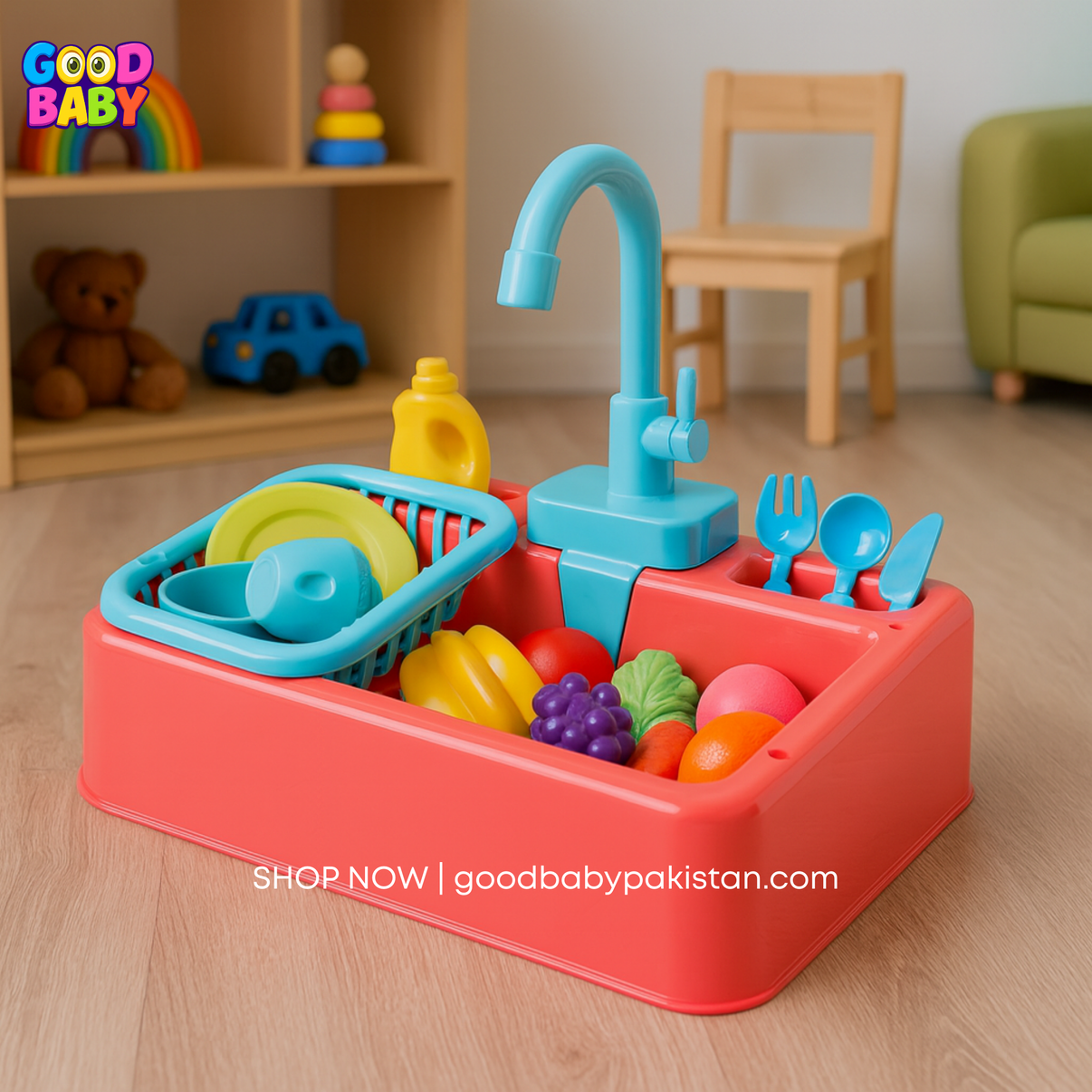 Pretend Play Kitchen Toy with Real Water Basin for Kids in Pakistan