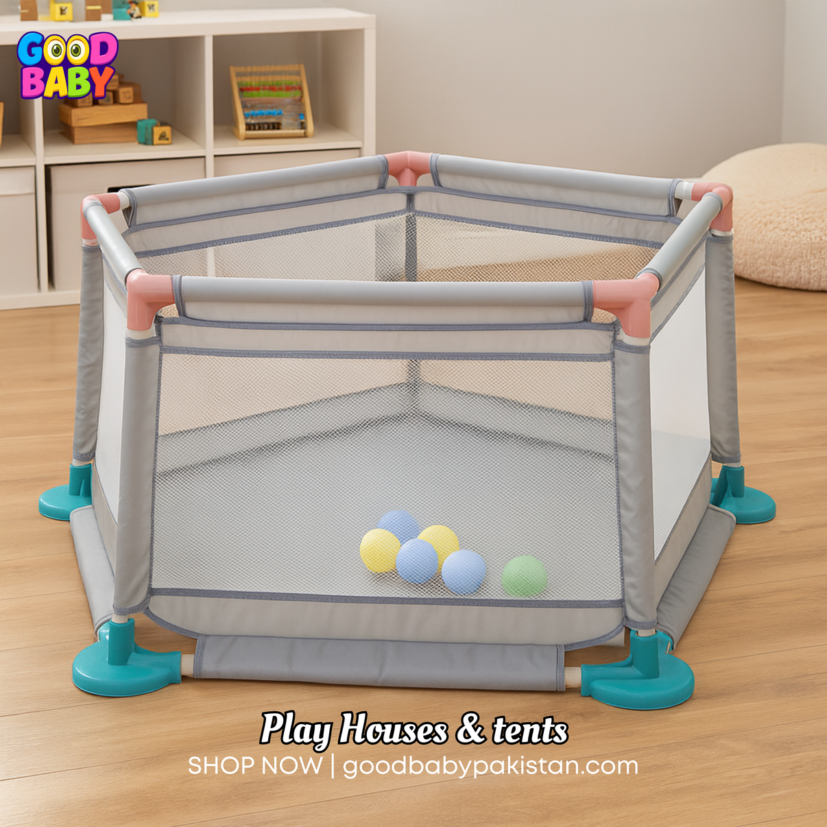 “GoodBaby Pakistan baby playpen with 10 colorful balls”