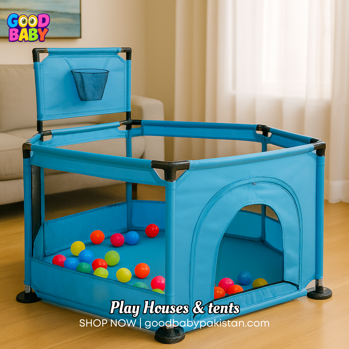 “GoodBaby Pakistan blue breathable mesh baby playpen”
