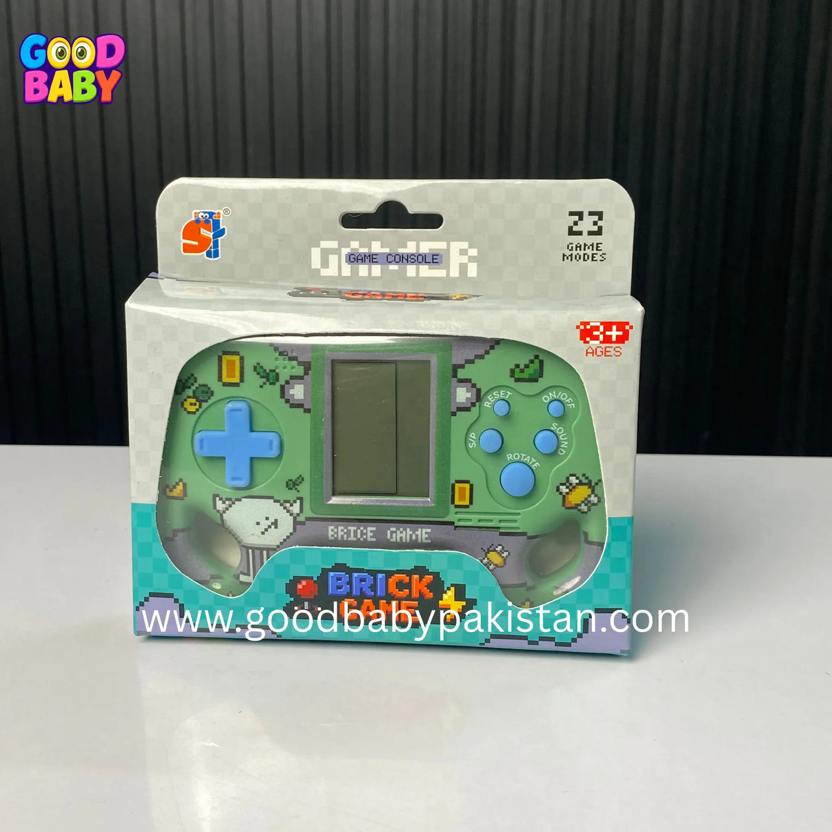 Green Brick Game console with LCD screen