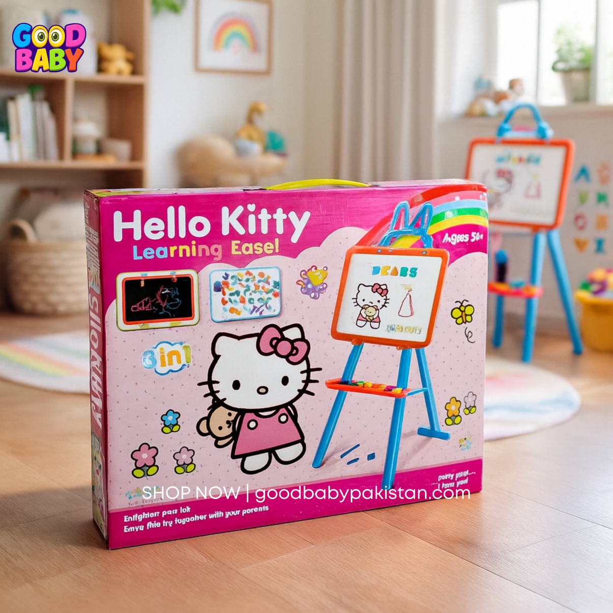 Hello Kitty 3-in-1 magnetic whiteboard and chalkboard learning easel – GoodBabyPakistan