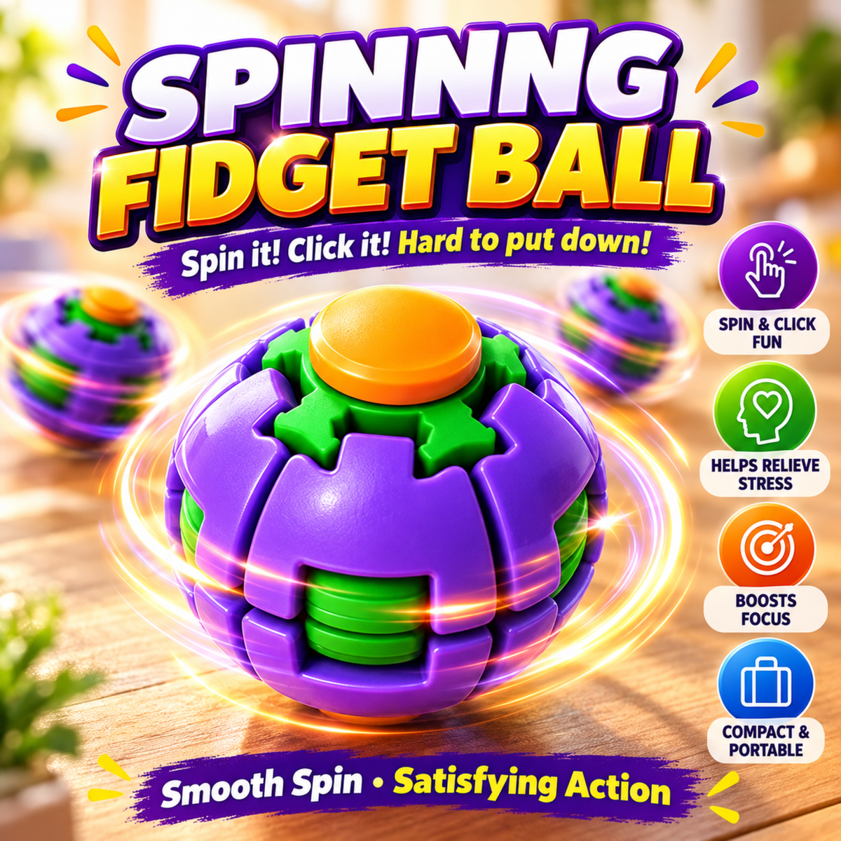 Kids Button Decompression Ball sensory fidget toy - front view