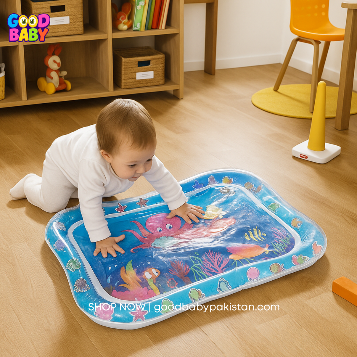 Infant tummy time water playmat with colorful sea animals – GoodBabyPakistan