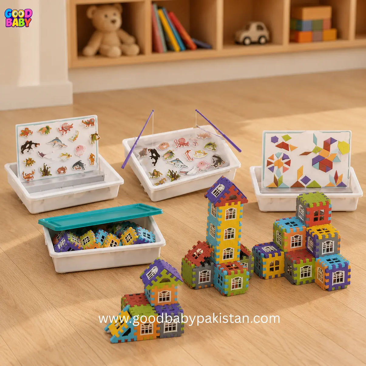 Kids 6-in-1 building blocks set with 144 pieces