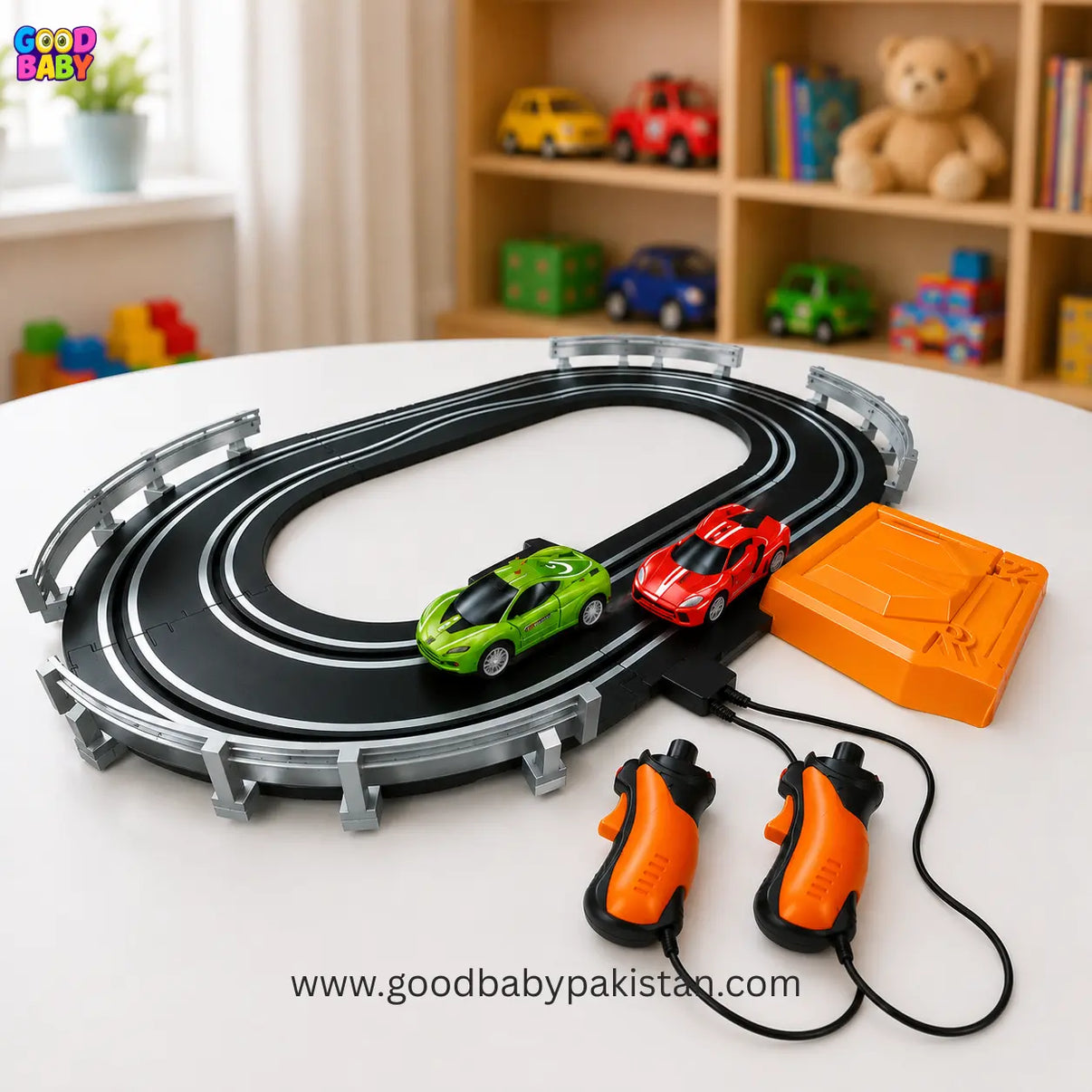 Kids electric slot car racing track set with loop track