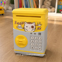 Kids electronic piggy bank with key lock blue pink yellow colors