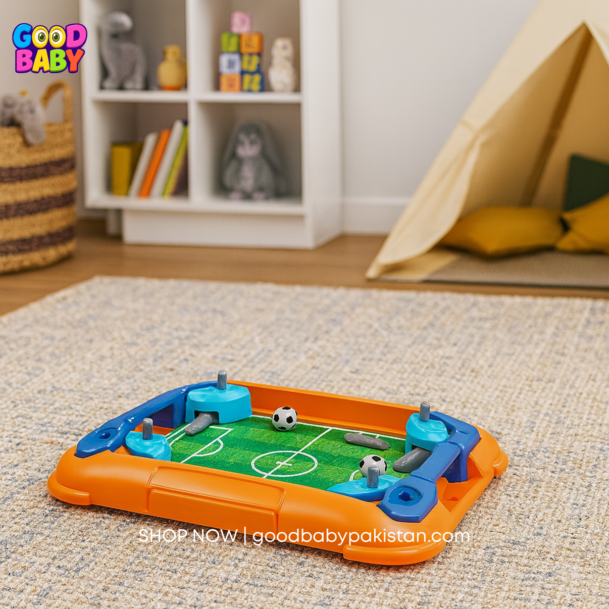 Kids mini tabletop football pinball game by GoodBabyPakistan – 2 player toy for indoor fun