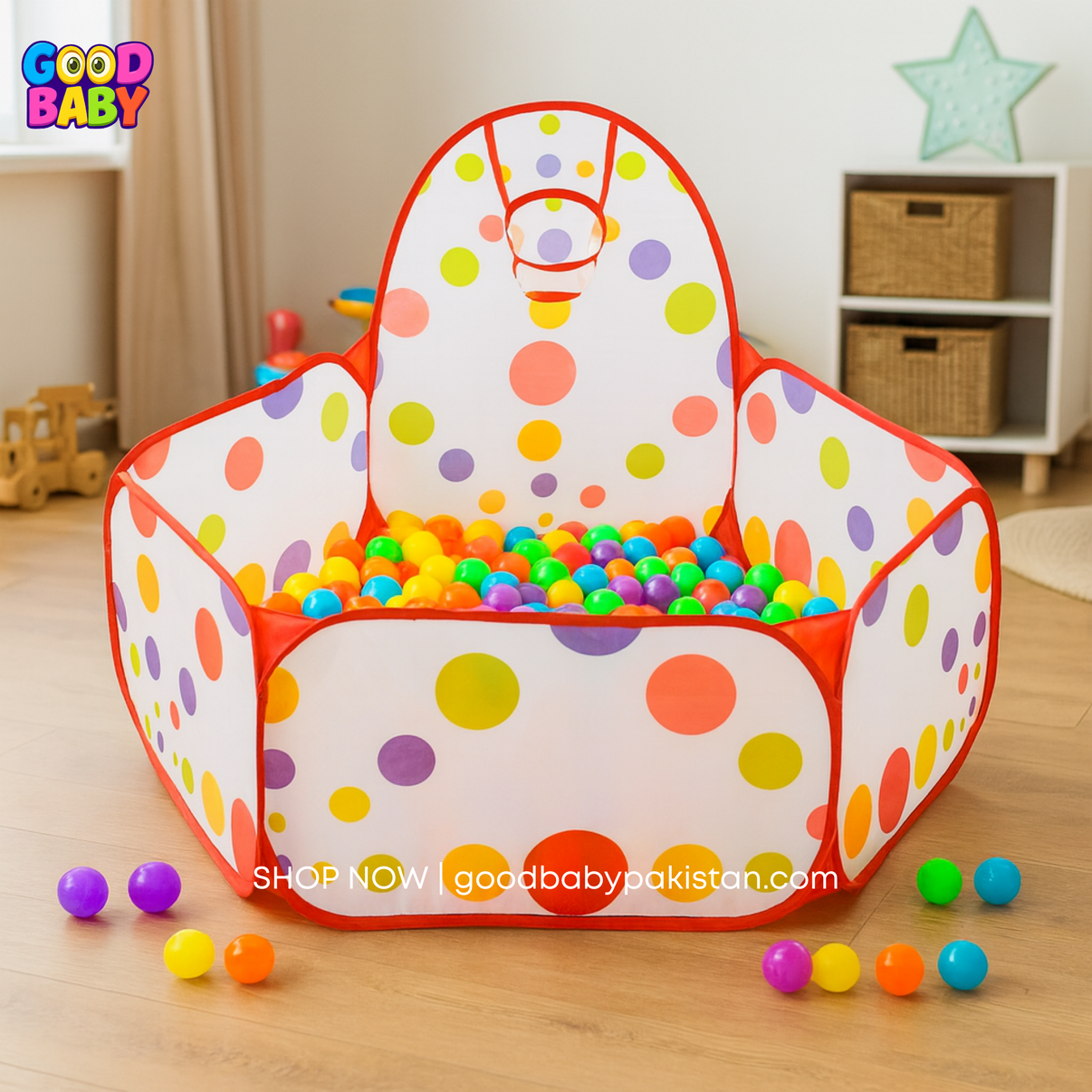 Baby and toddler indoor ball pit with bright dots – GoodBabyPakistan