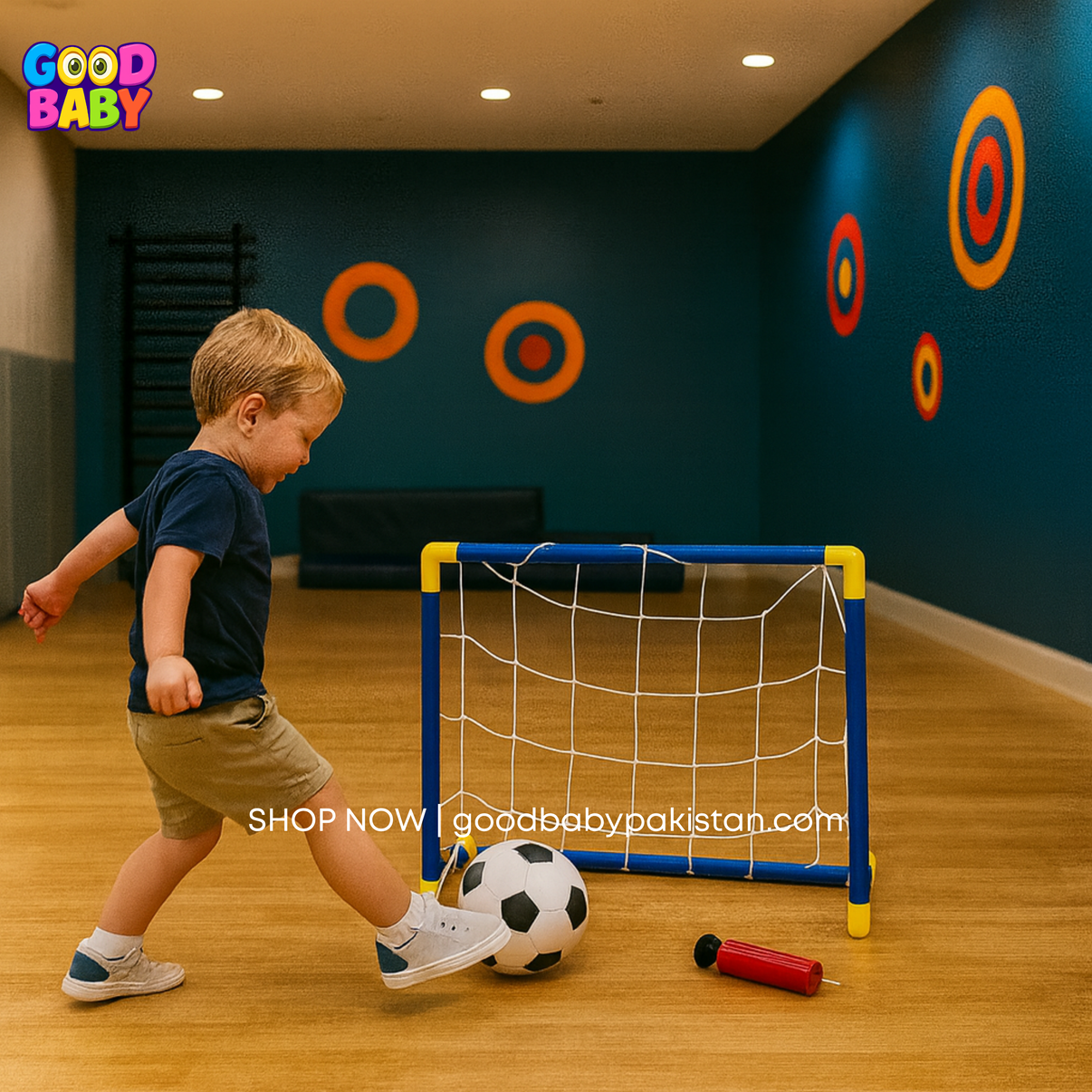 Kids portable football goal post set by GoodBabyPakistan – indoor outdoor soccer net for children