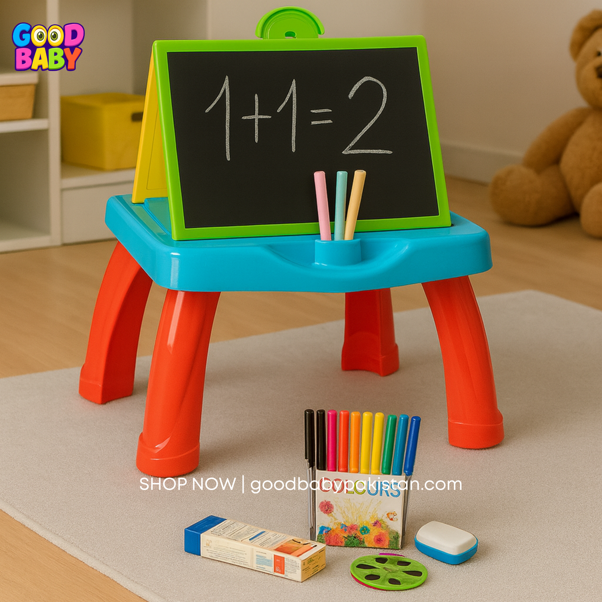Kids projector drawing table with chalkboard and whiteboard – GoodBabyPakistan