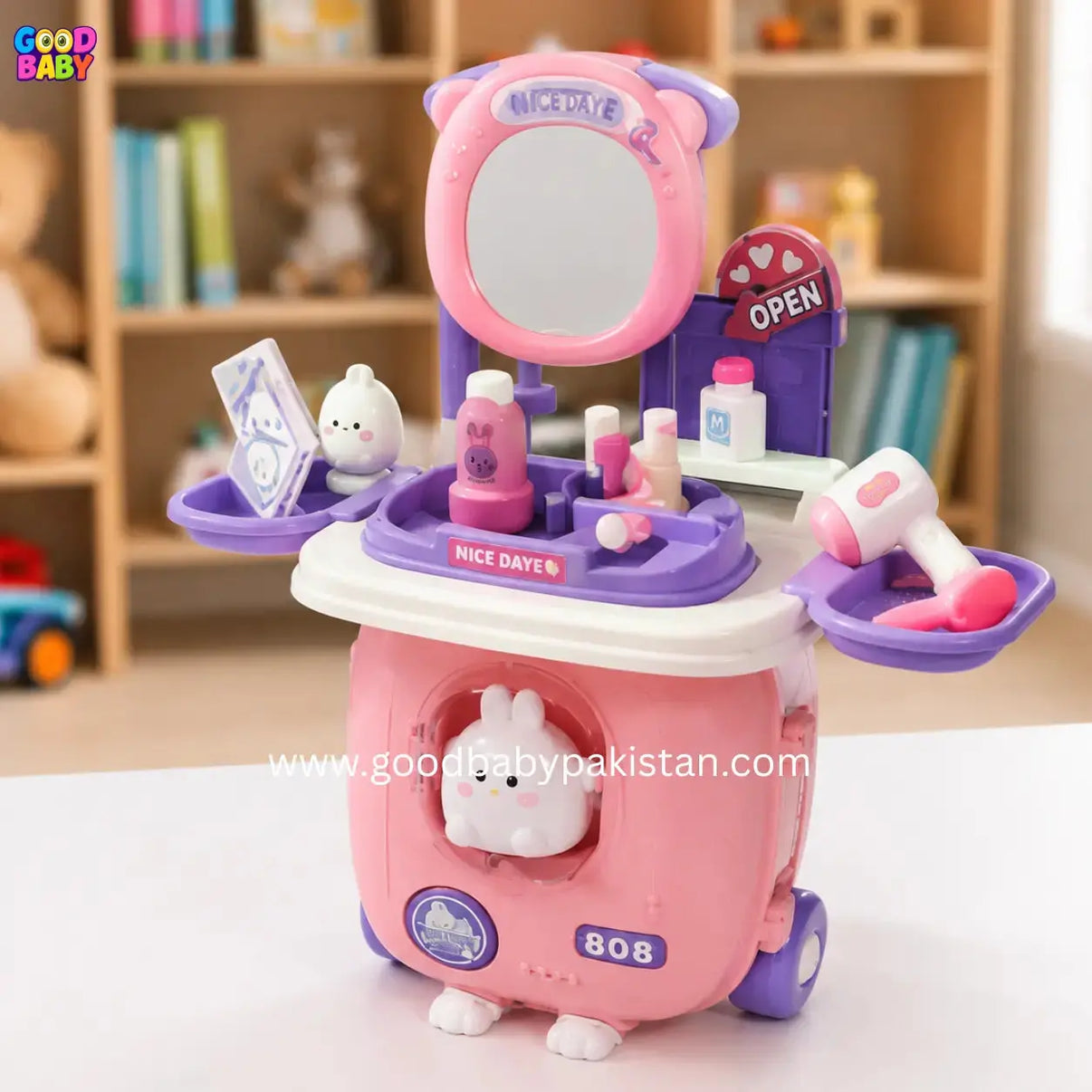 Kids vanity makeup play set with mirror and accessories