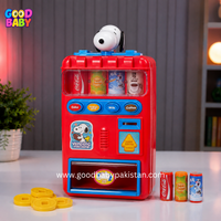 Kids vending machine toy with mini drink cans and coins