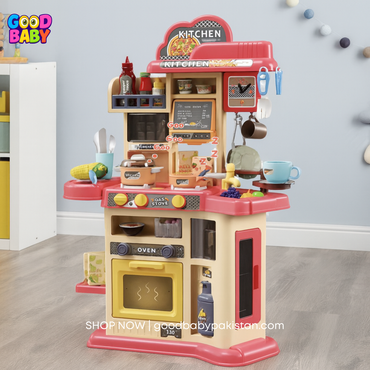Large pretend play kitchen toy for kids with lights and sound – GoodBabyPakistan