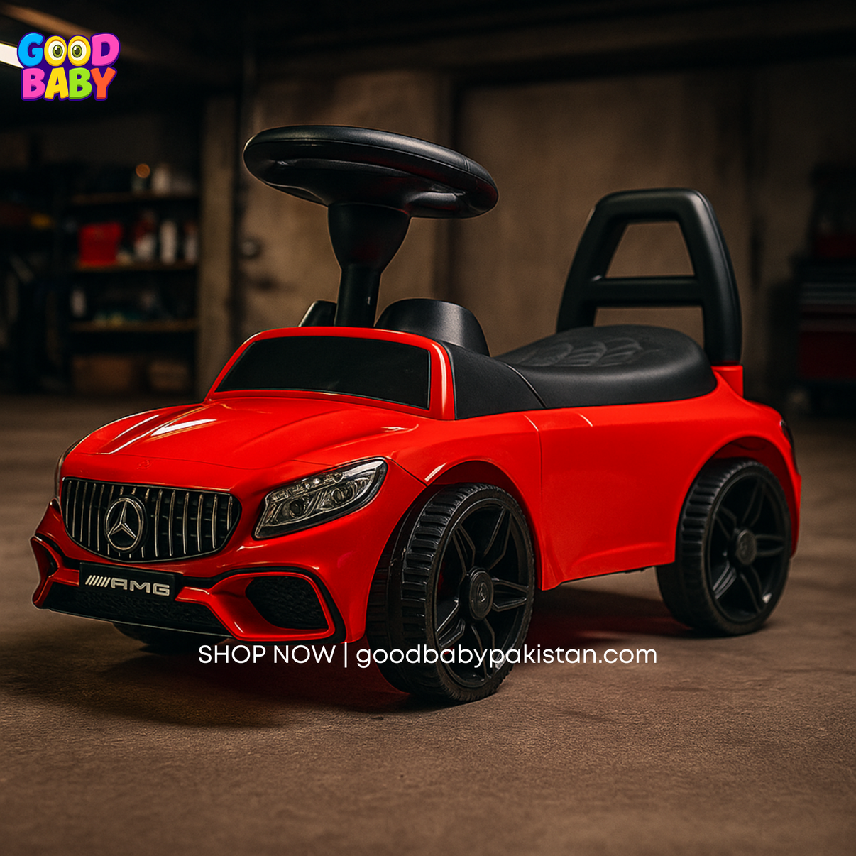 Mercedes AMG red ride-on push car for toddlers – GoodBabyPakistan
