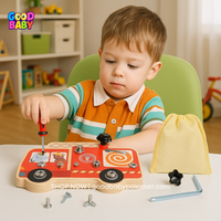 “Montessori wooden screw board fire truck toy by GoodBabyPakistan”