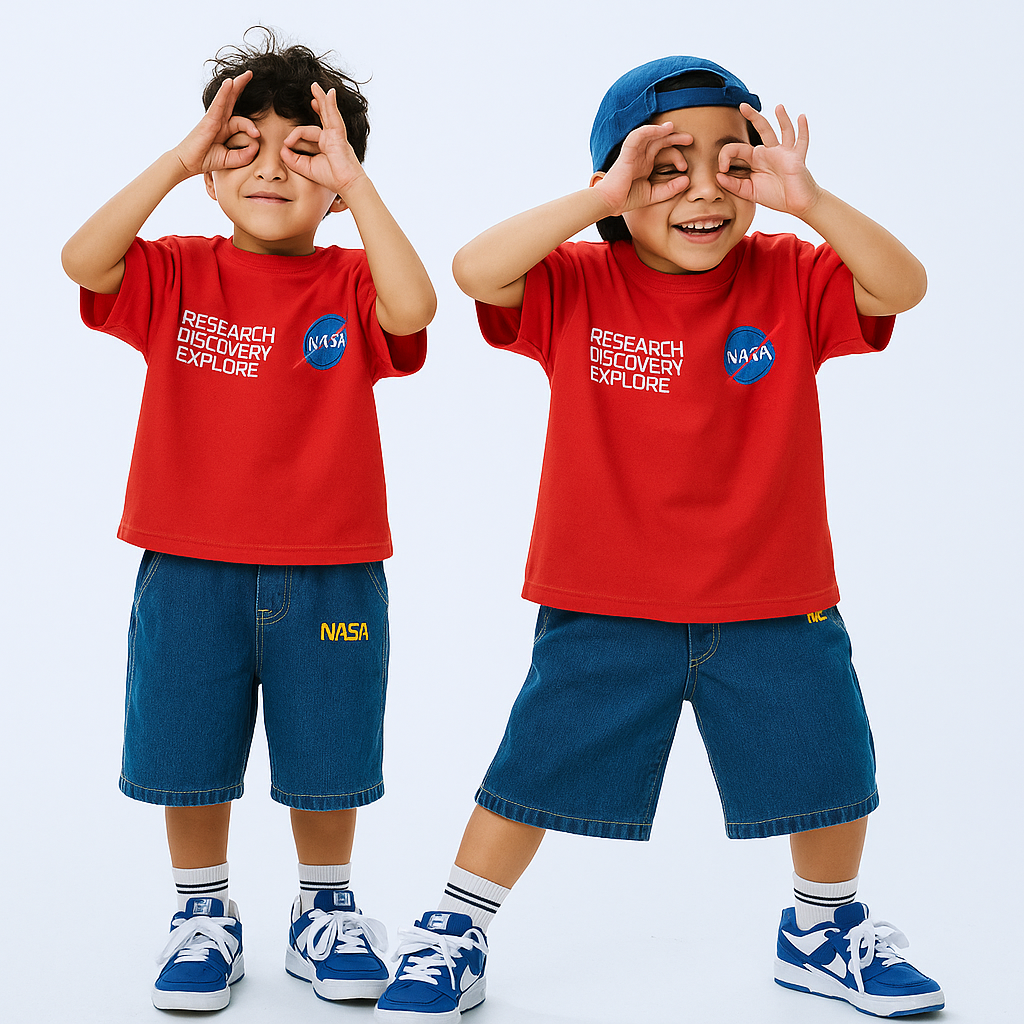 "NASA oversized t-shirt with crochet patch pocket"