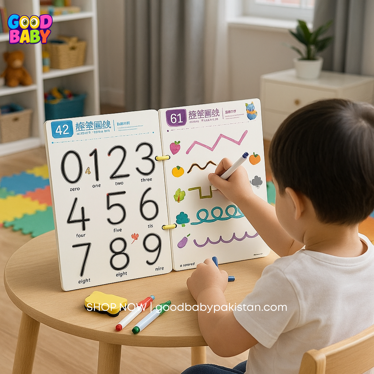 Premium reusable tracing book for kids with 64 pages and markers – GoodBabyPakistan