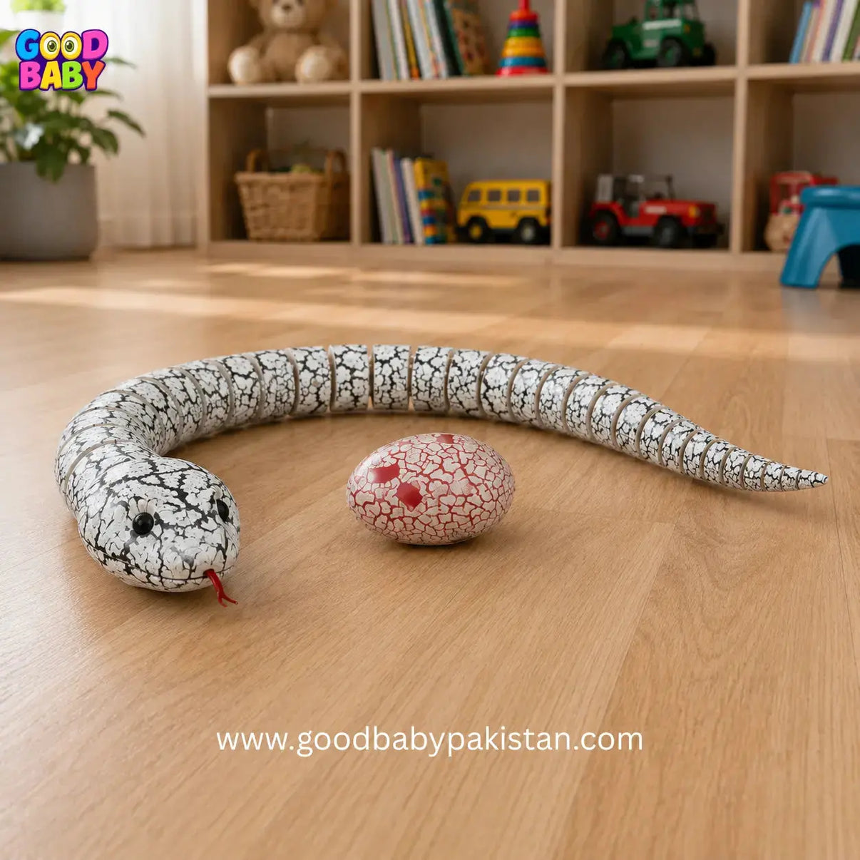 RC snake toy with black and white crack pattern