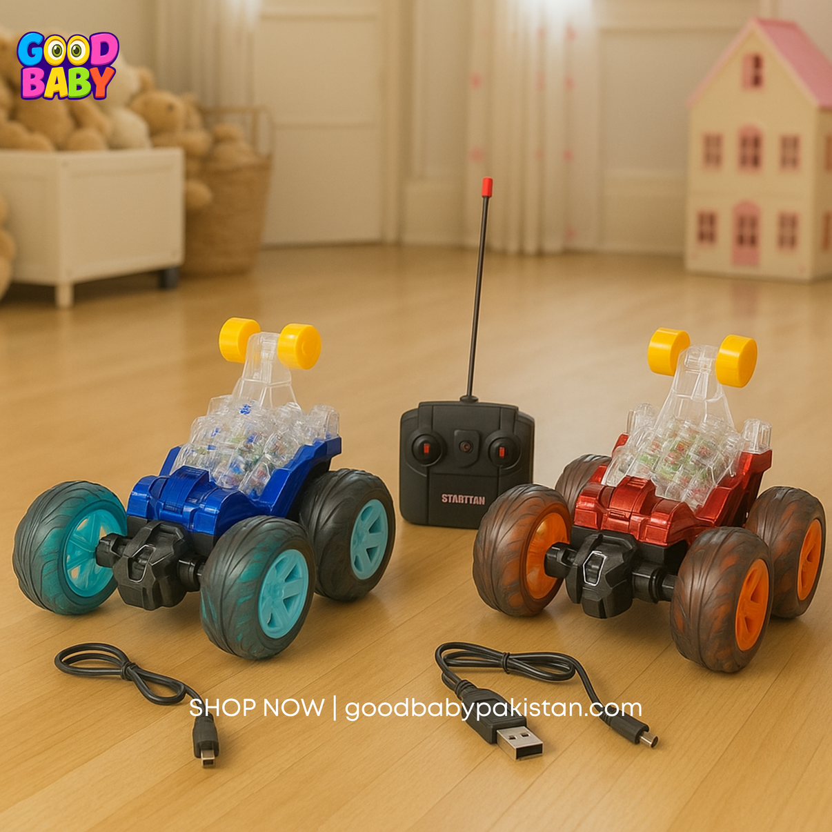 Remote Control Stunt Car for Kids with Lights & Music