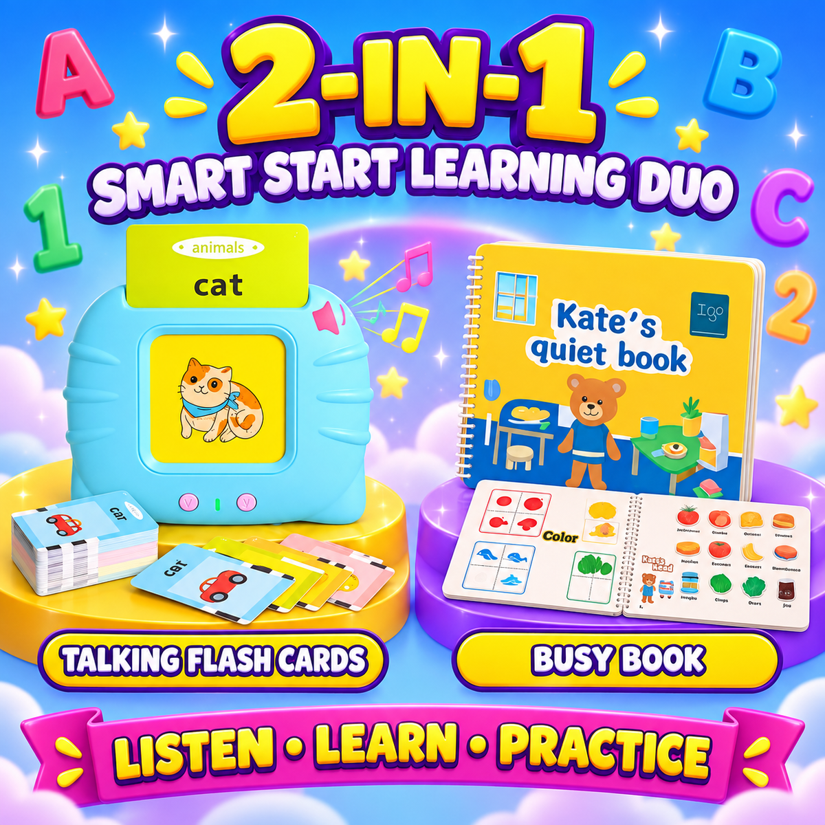 Smart Start Learning Duo with talking flash cards and baby busy book