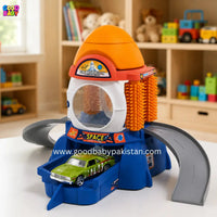 Toy car wash station with water-play feature