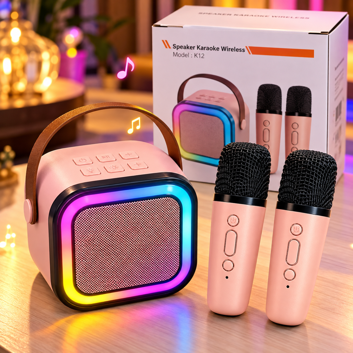 Wireless karaoke speaker with 2 microphones for kids