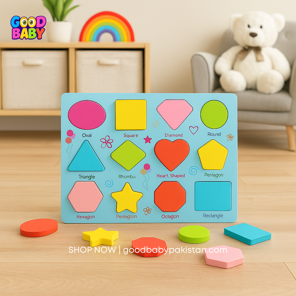 Wooden alphabet and shapes puzzle board for kids