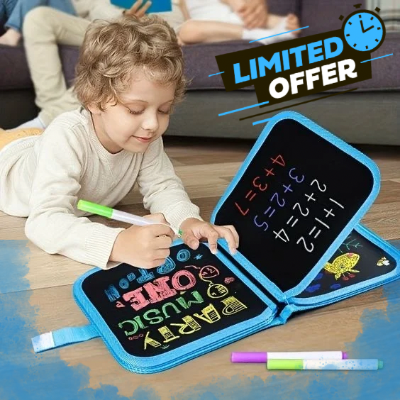 “Erasable and Reusable Doodle Magic Book for Kids – Drawing Book with 6 Colorful Markers and 2 Wipes”
