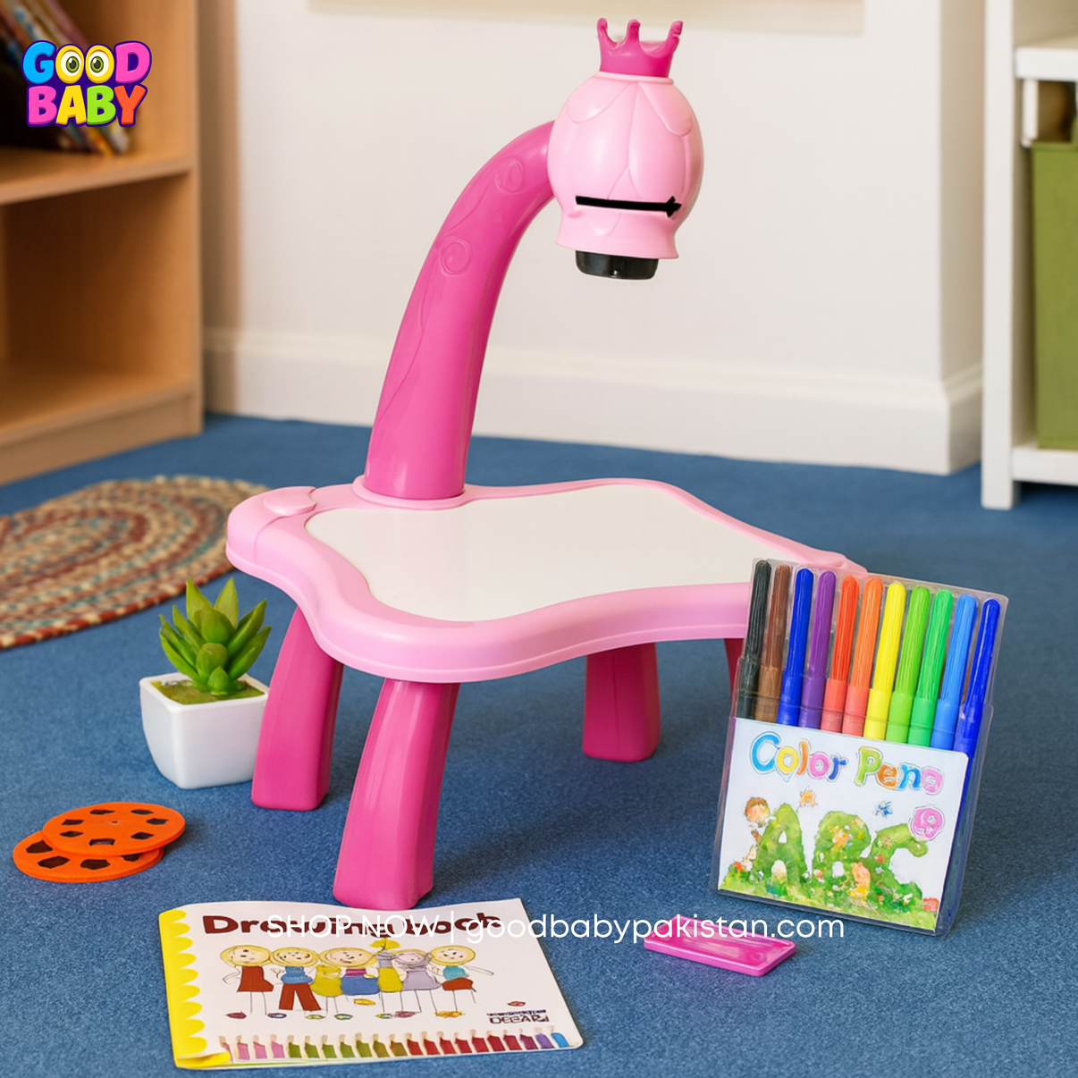 giraffe style projector desk pink for kids by goodbabypakistan