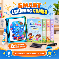 Kids Smart Learning Combo with reusable magic water colouring book, water pen and Sank Magic handwriting practice copybooks in Pakistan