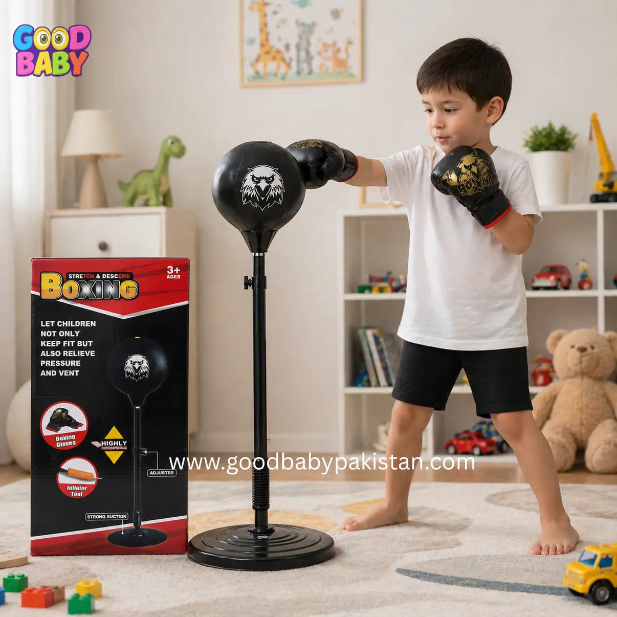 kids boxing set with adjustable punching bag and stand
