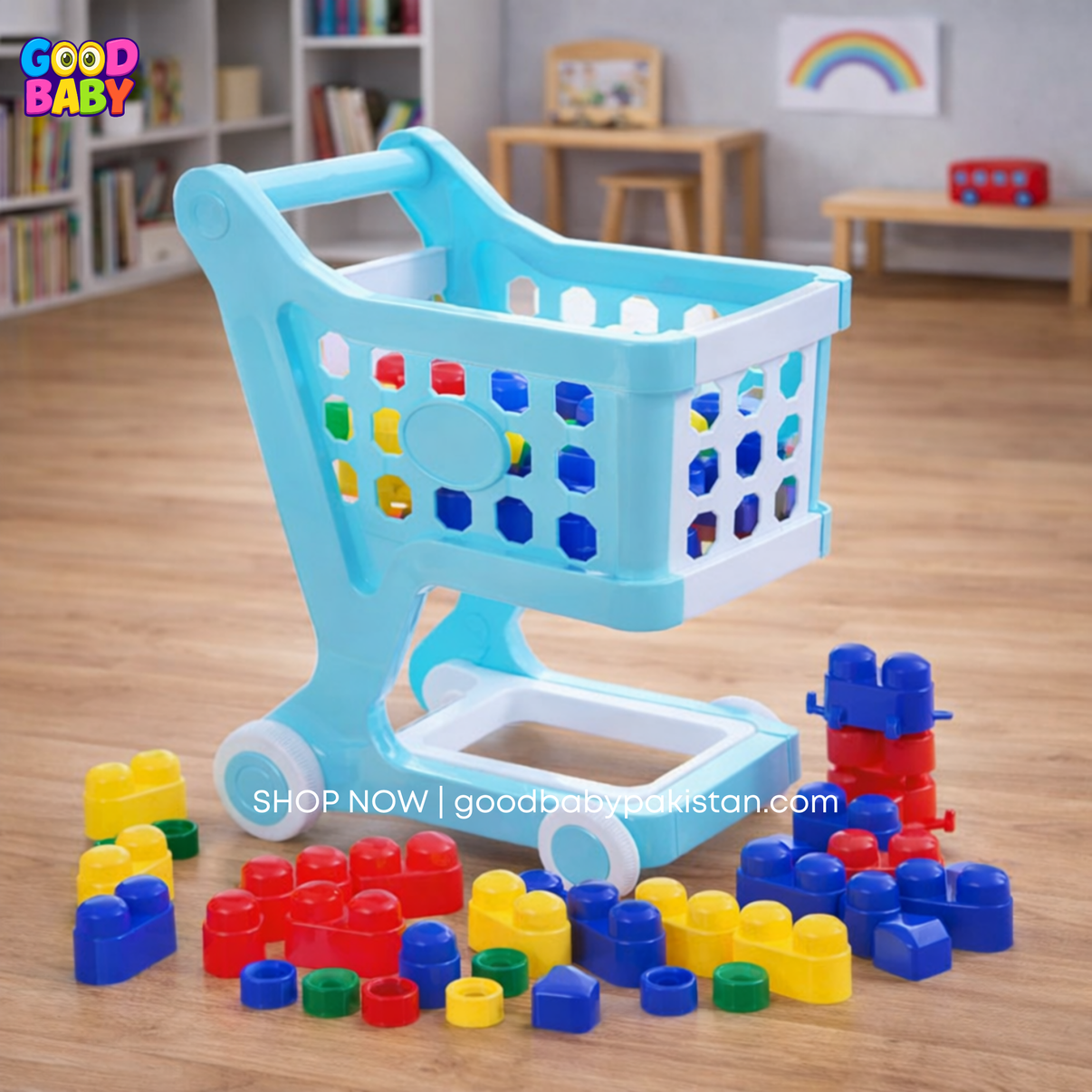 kids shopping cart toy with blocks
