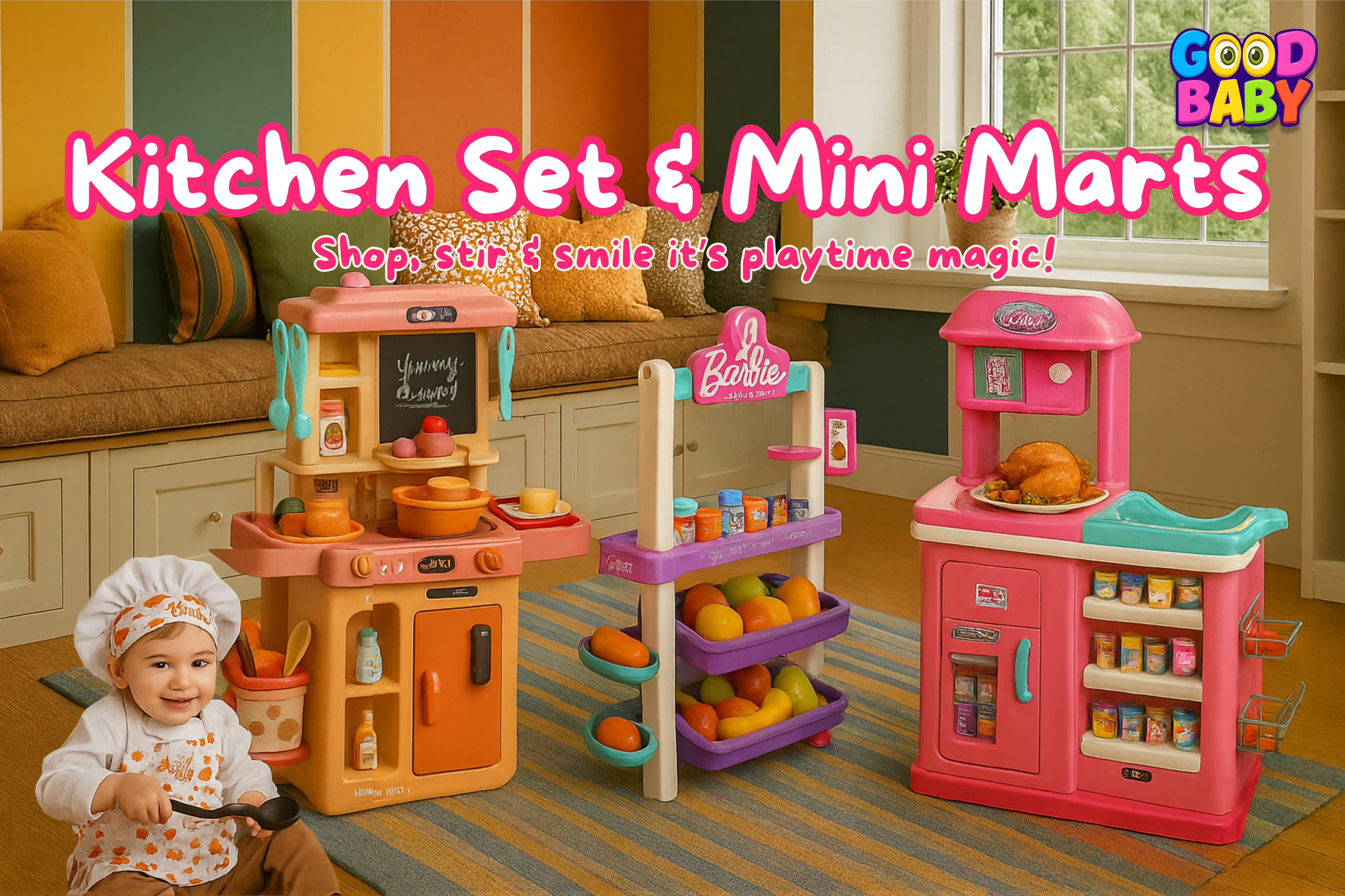 Kids kitchen set and mini mart toys in Pakistan – cooking playsets, pretend play kitchen toys for children by GoodBabyPakistan