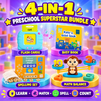Preschool Superstar Box with talking flash cards, busy book, wooden alphabet and monkey math balance toy